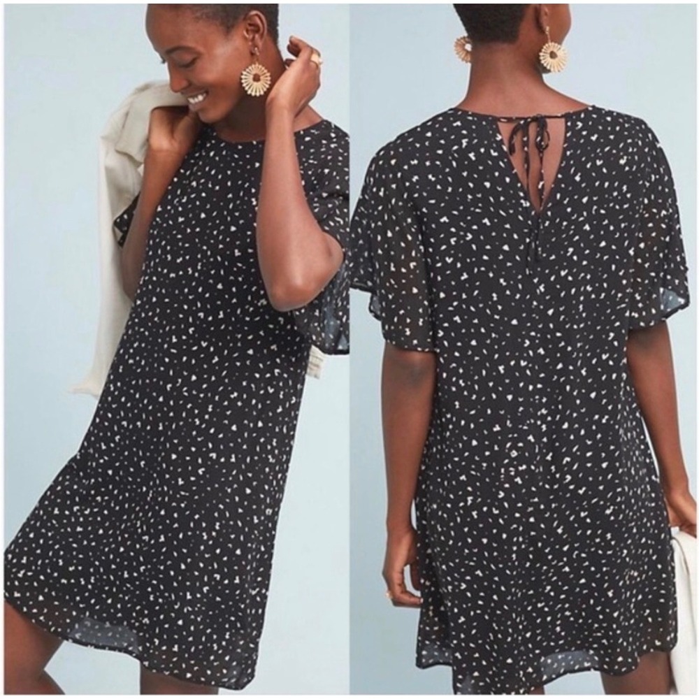 Cloth & Stone Anthropologie Flutter Sleeve Dress M Black Flowy Boho Relaxed Fit